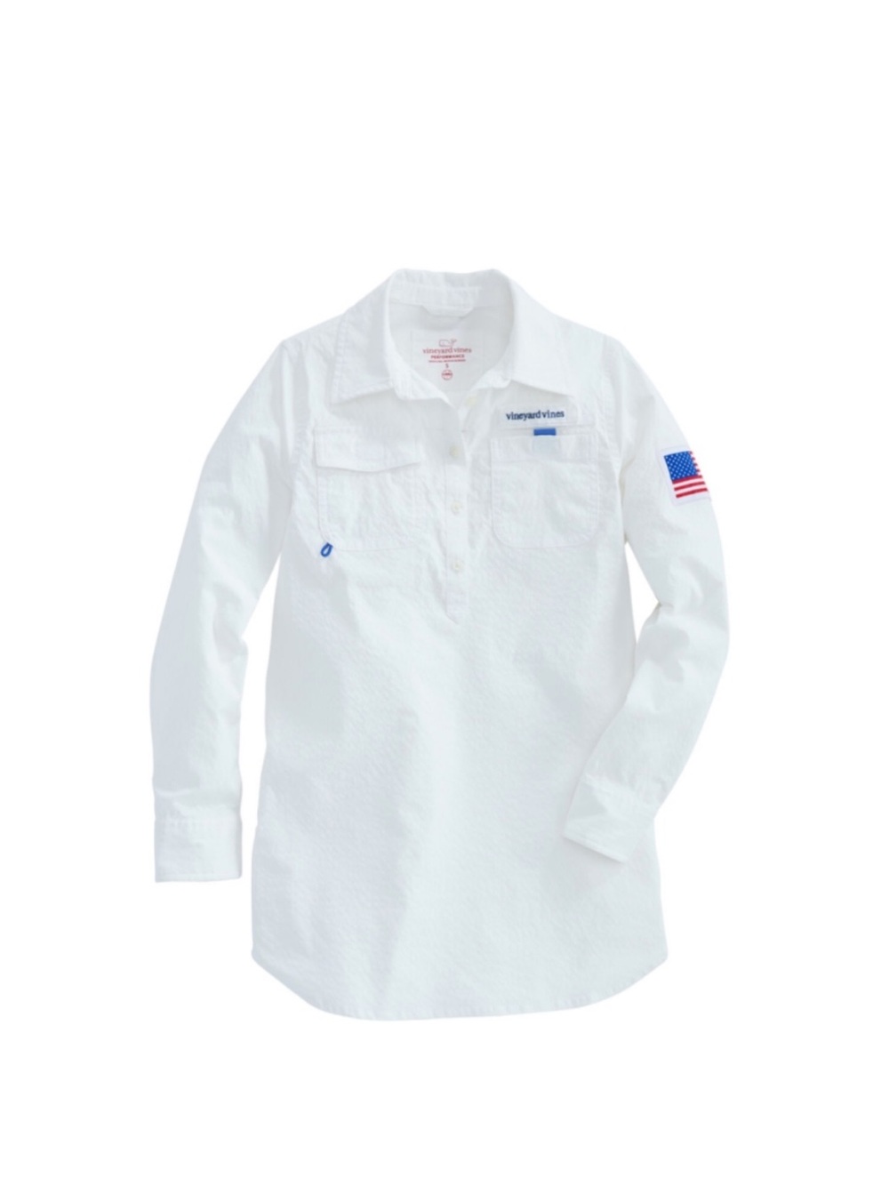 Vineyard Vines White Long-Sleeve Button Down Shirt with Flag Detail